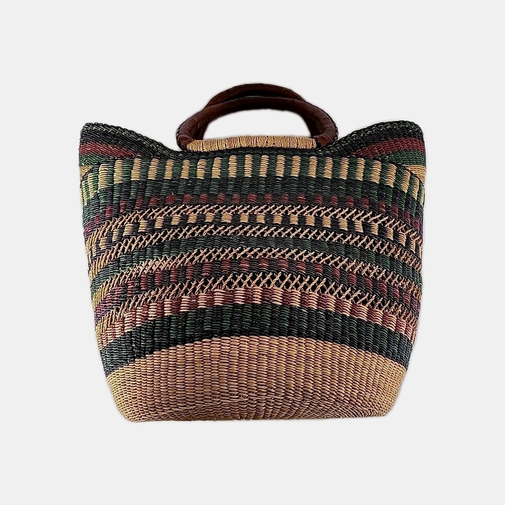 Hand-Woven Artisian Straw & Leather Tote Multicolor U Shopper Market Beach Boho - Picture 4 of 10